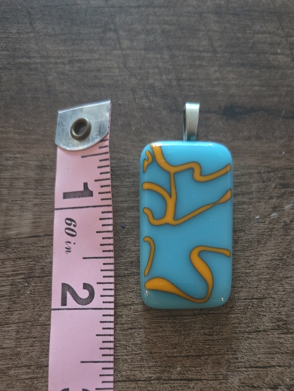 Homemade Blue and Orange Fused Glass Pendant - Picture 3 of 3